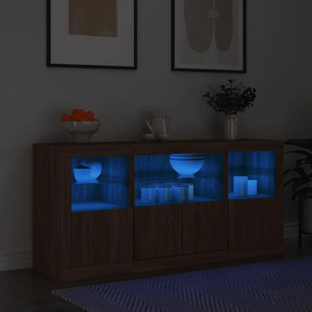 Credenza Con Luci Led Rovere Marrone 142,5x37x67 Cm /
