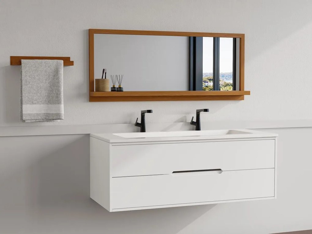 Specchio da parete con mensola L. 120 x H. 50 cm in Legno di rovere Naturale - JIAO