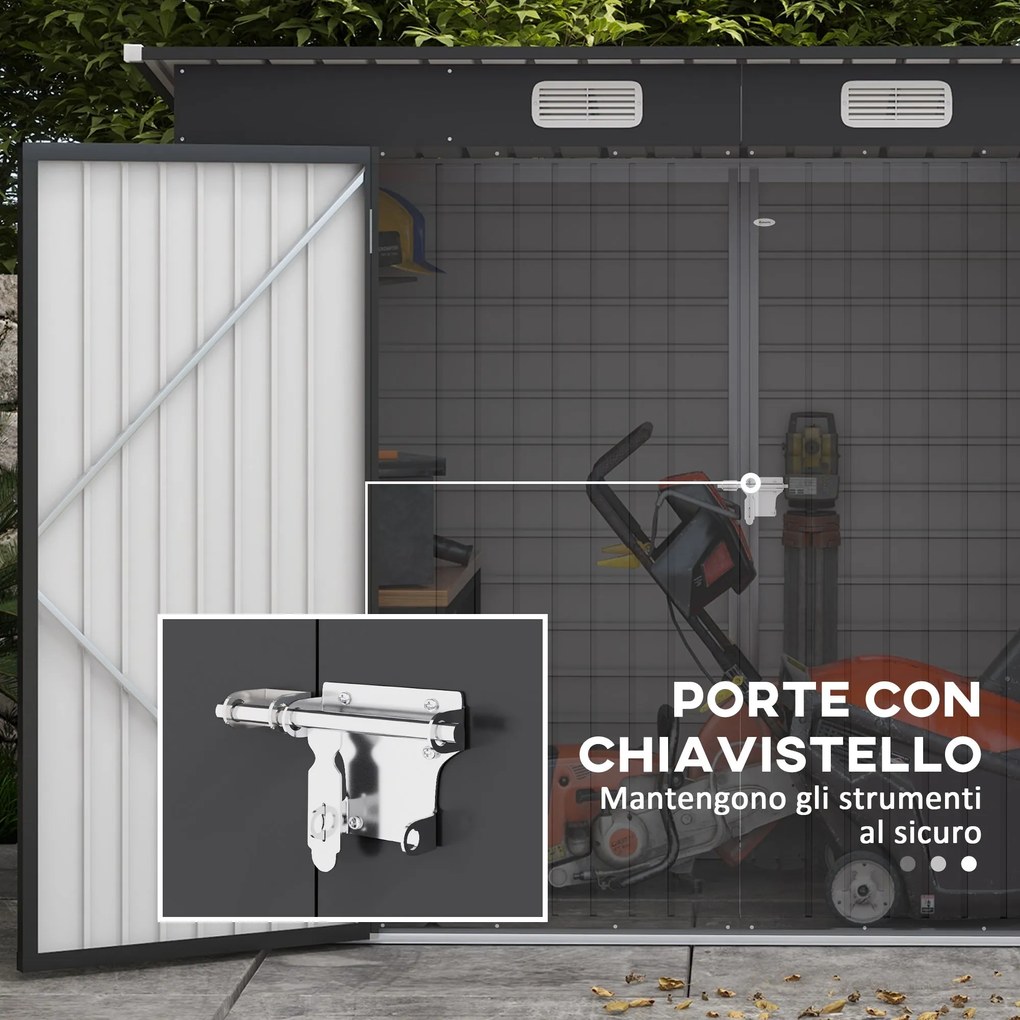 Capanno Porta Attrezzi con Ripiani Regolabili e Chiavistello 249x121x183 cm in Acciaio Zincato Grigio...