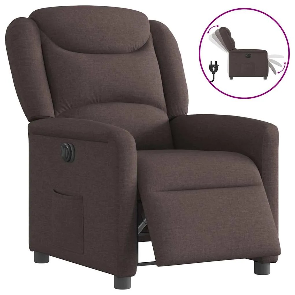 Poltrona Elettrica Reclinabile Marrone Scuro İn Tessuto /