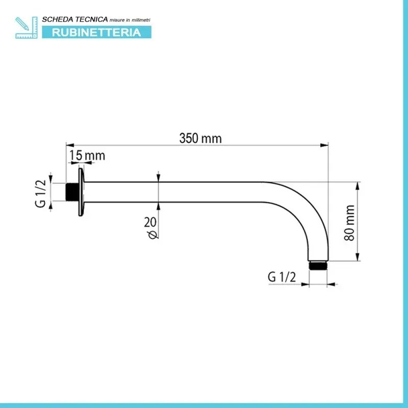 Kit doccia satinato con braccio 35 e soffione 25 in acciaio inox Gemini