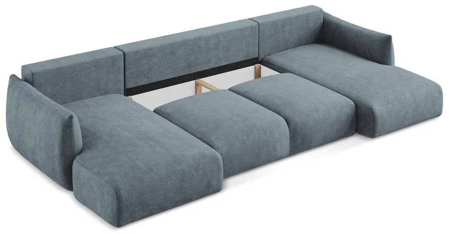 Divano angolare blu allungabile (a U) con rivestimento in ciniglia Leila – Makamii