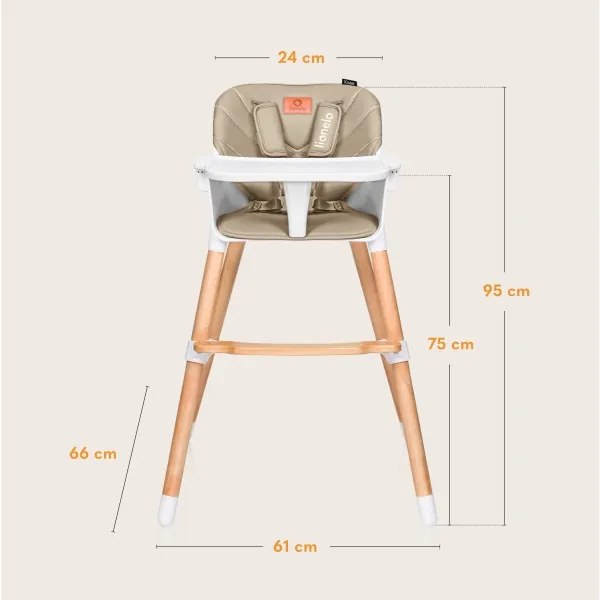 Lionelo - Seggiolone da pranzo 2 in 1 KOEN Beige sabbia