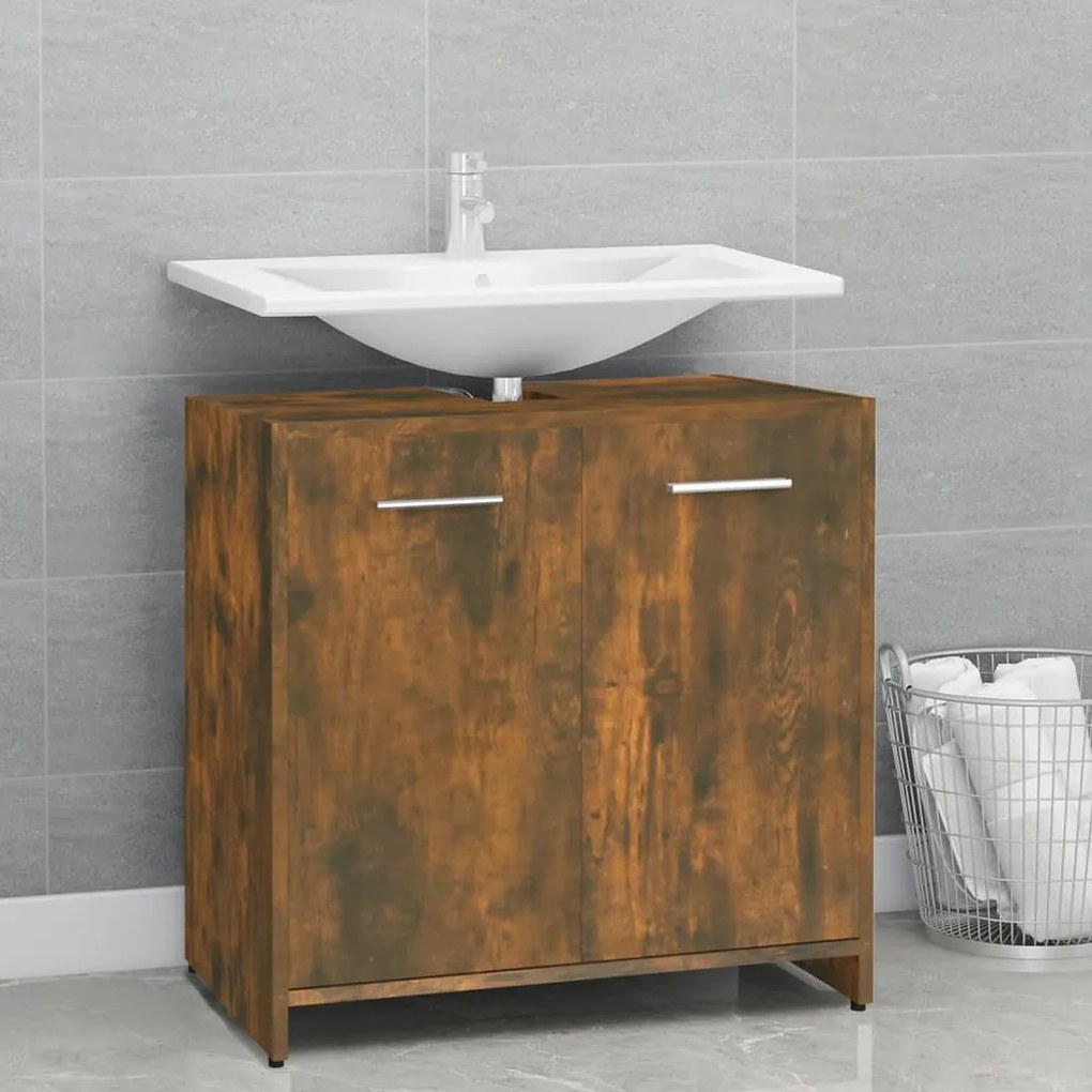 Armadietto bagno rovere fumo 60x33x60 cm in legno multistrato