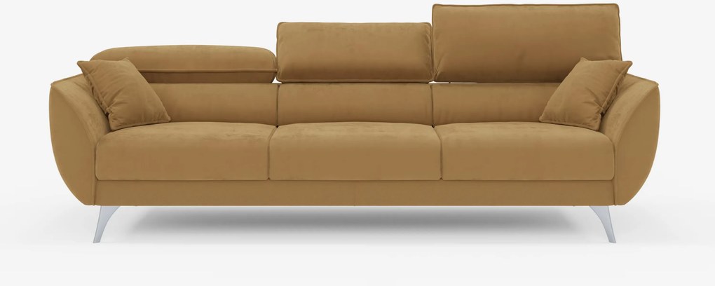 Michelangelo 4 Posti – Divano con 3 sedute estensibili e poggiatesta reclinabili in elegante tessuto vellutino smacchiabile T30