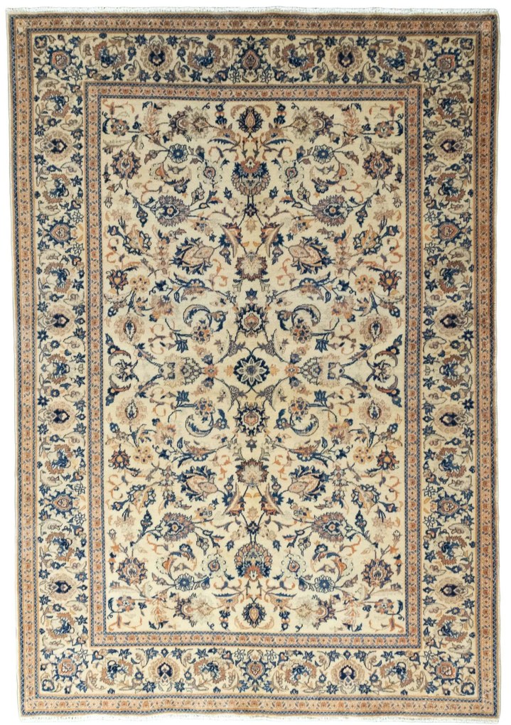 Kashan Tappeto 200x140 Beige (Iran) Annodato A Mano