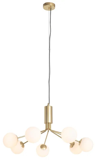Lampada a sospensione Art Déco oro con vetro opale 7 luci - Coby