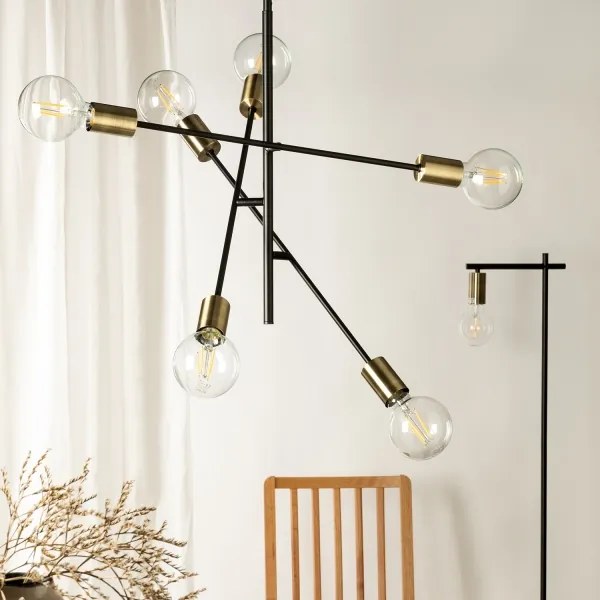 ONLI - Lampadario a sospensione con filo CROSS 6xE27/22W/230V nero/ottone