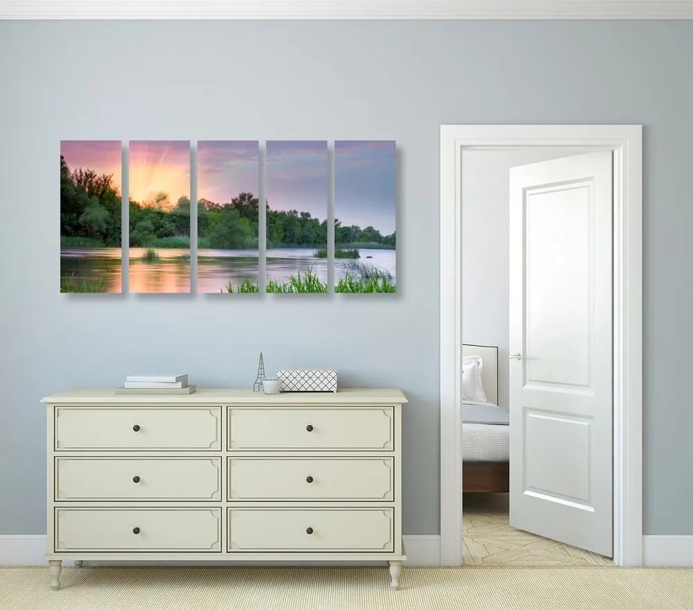 Quadri 5 pezzi – Alba sul fiume