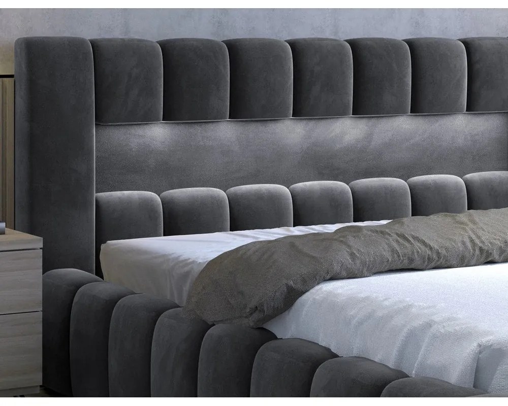 Letto matrimoniale imbottito grigio con contenitore con rete inclusa 180x200 cm Lamica – ELTAP