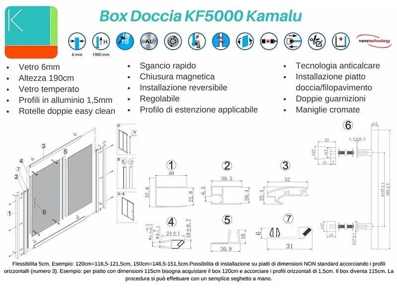 Kamalu - porta doccia nicchia 100cm con anta scorrevole e vetro trasparente anticalcare kf5000