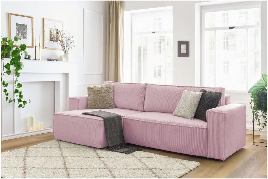 Divano letto a coste rosa ad angolo variabile Nihad - Bobochic Paris