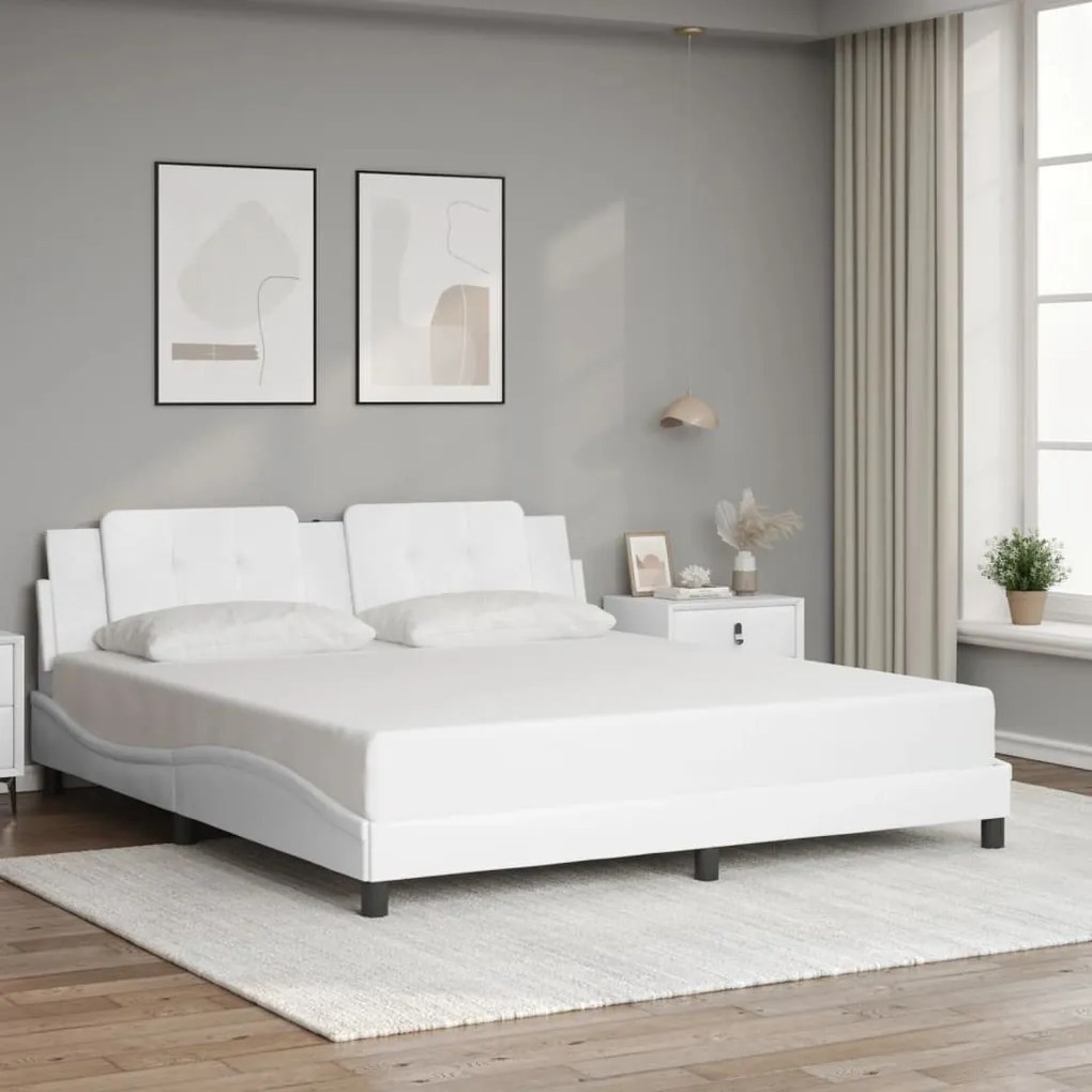 Giroletto Con Testiera Bianco 180x200 Cm İn Similpelle /