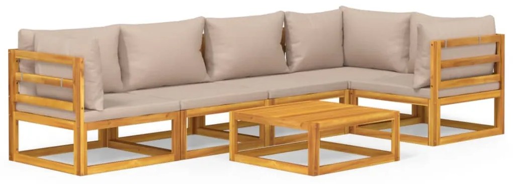 Set salotto da giardino 6pz con cuscini tortora legno massello