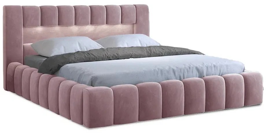 Letto matrimoniale imbottito rosa con contenitore e rete inclusi 180x200 cm Lamica – ELTAP