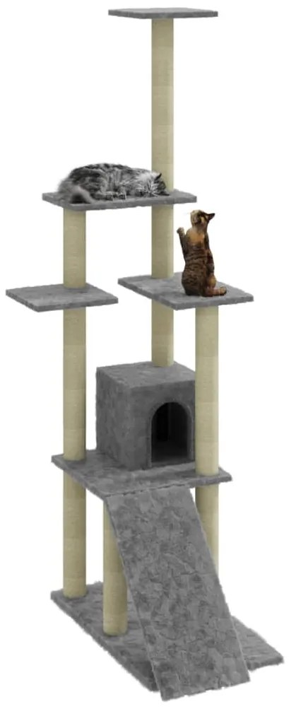 Albero per gatti con tiragraffi in sisal grigio chiaro 155 cm