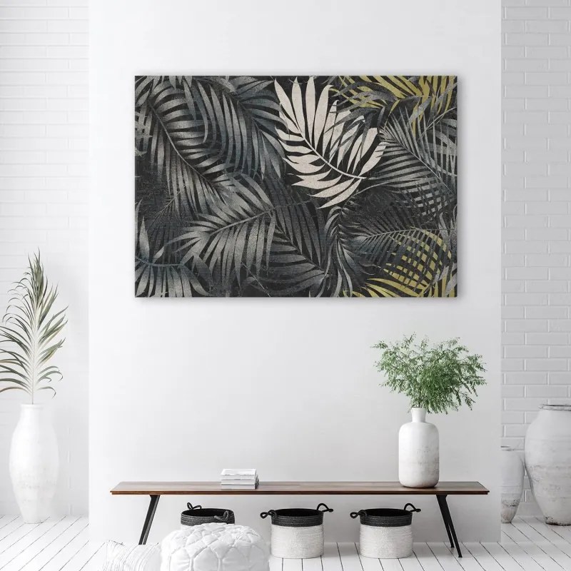 Quadro su tela, Foglie tropicali scure natura  Dimensioni 60x40