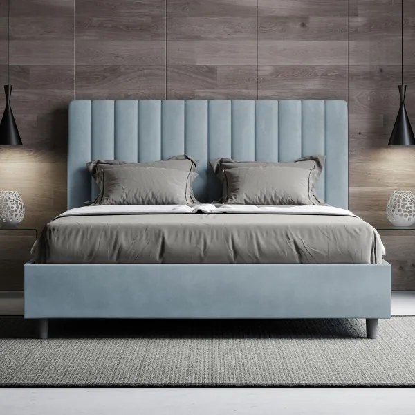 Letto matrimoniale e rete 160x200 in microfibra azzurro Agueda
