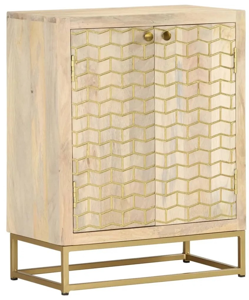 Credenza Con 2 Ante 55x30x70 Cm İn Legno Massello Di Mango /