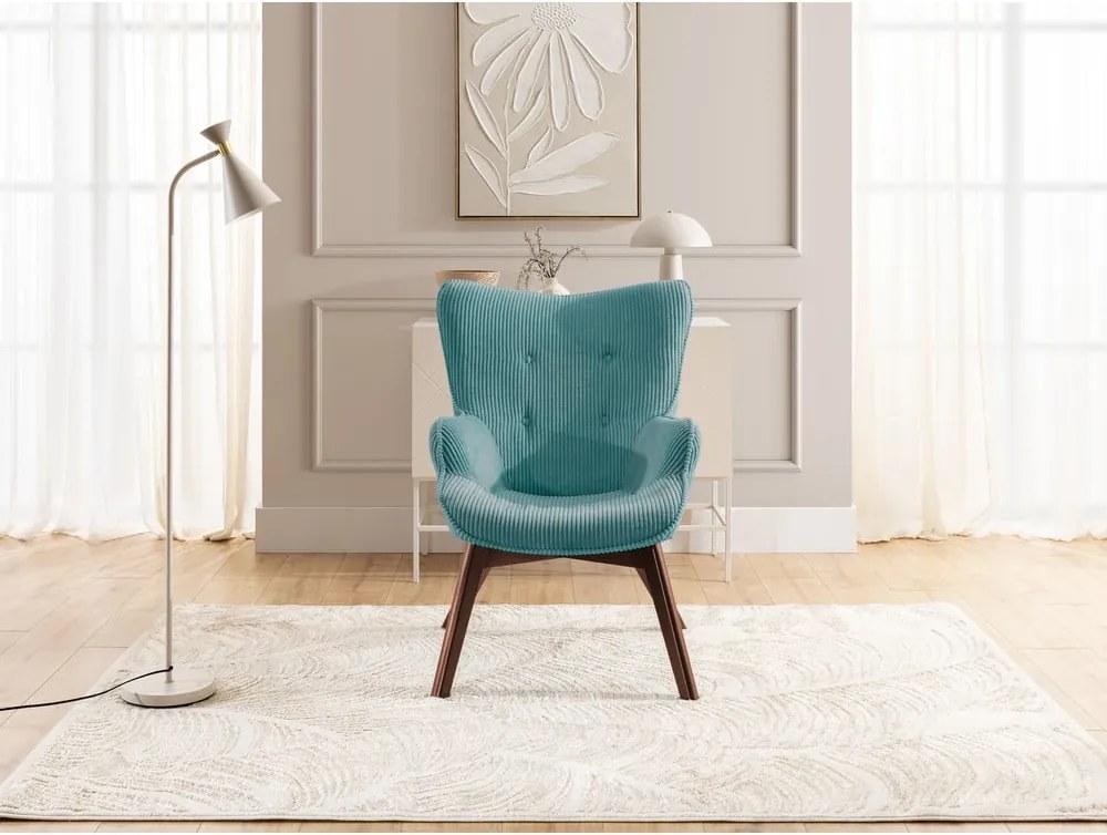 Poltrona turchese con rivestimento in velluto a coste Niko – Ropez