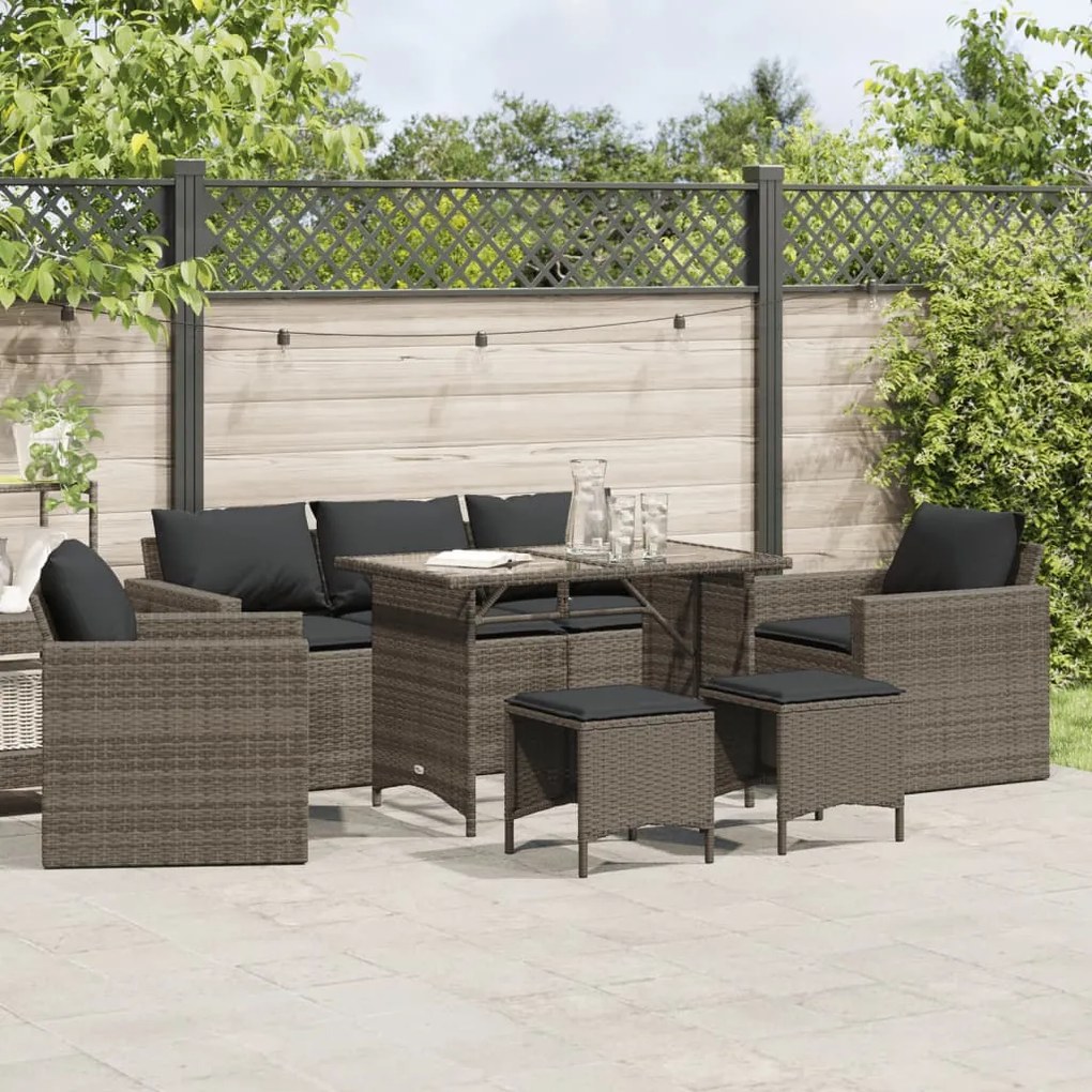 Set divano da giardino 6 pz con cuscini grigio in polyrattan