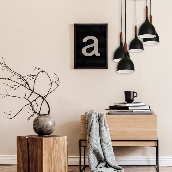 Lampadario a sospensione con filo NOAK WOOD 5xE27/60W/230V nero/legno scuro