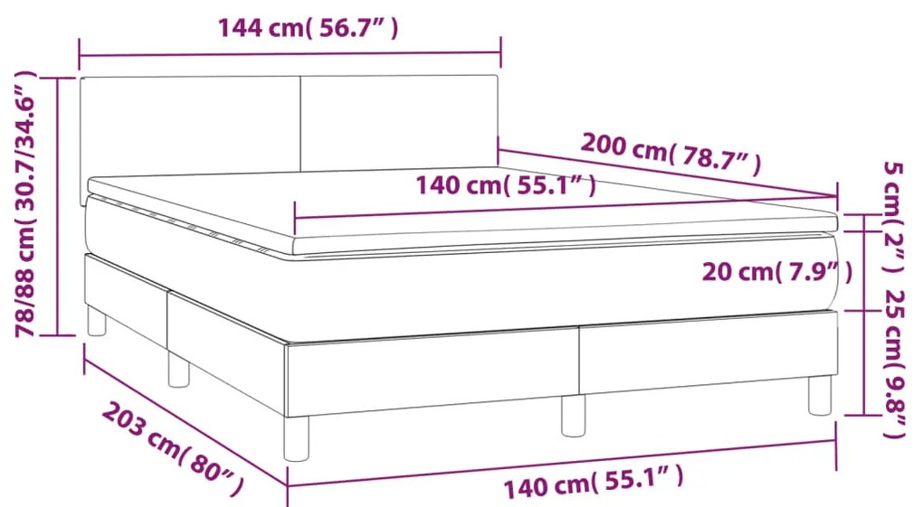 Letto a Molle con Materasso e LED Nero 140x200 cm in Tessuto