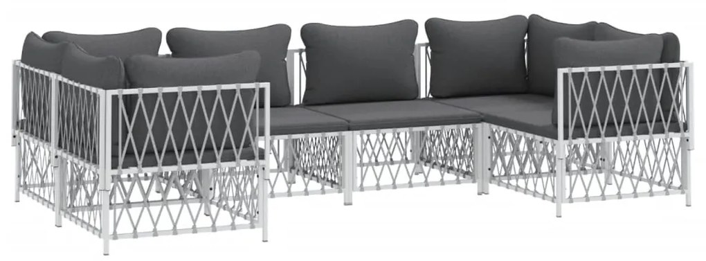 Set salotto da giardino 6 pz con cuscini in acciaio bianco