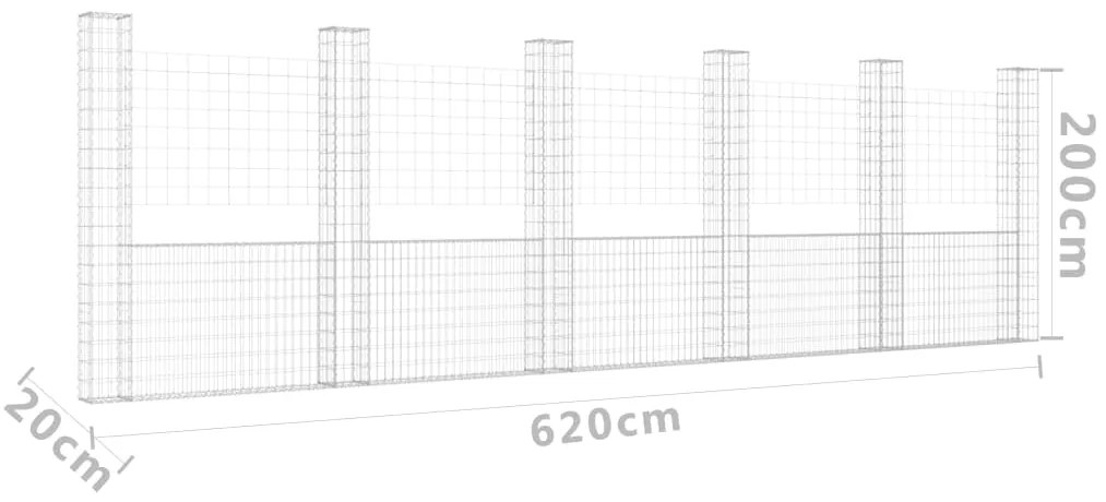 Gabbione a U con 6 Pali in Ferro 620x20x200 cm