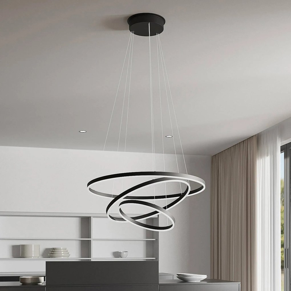 Lampada LED a sospensione Arcchio Albiona, nero, 3 anelli, Ø 80 cm Albiona Arcchio, dimmerabile, Nero, Cucina, Metallo, Moderno