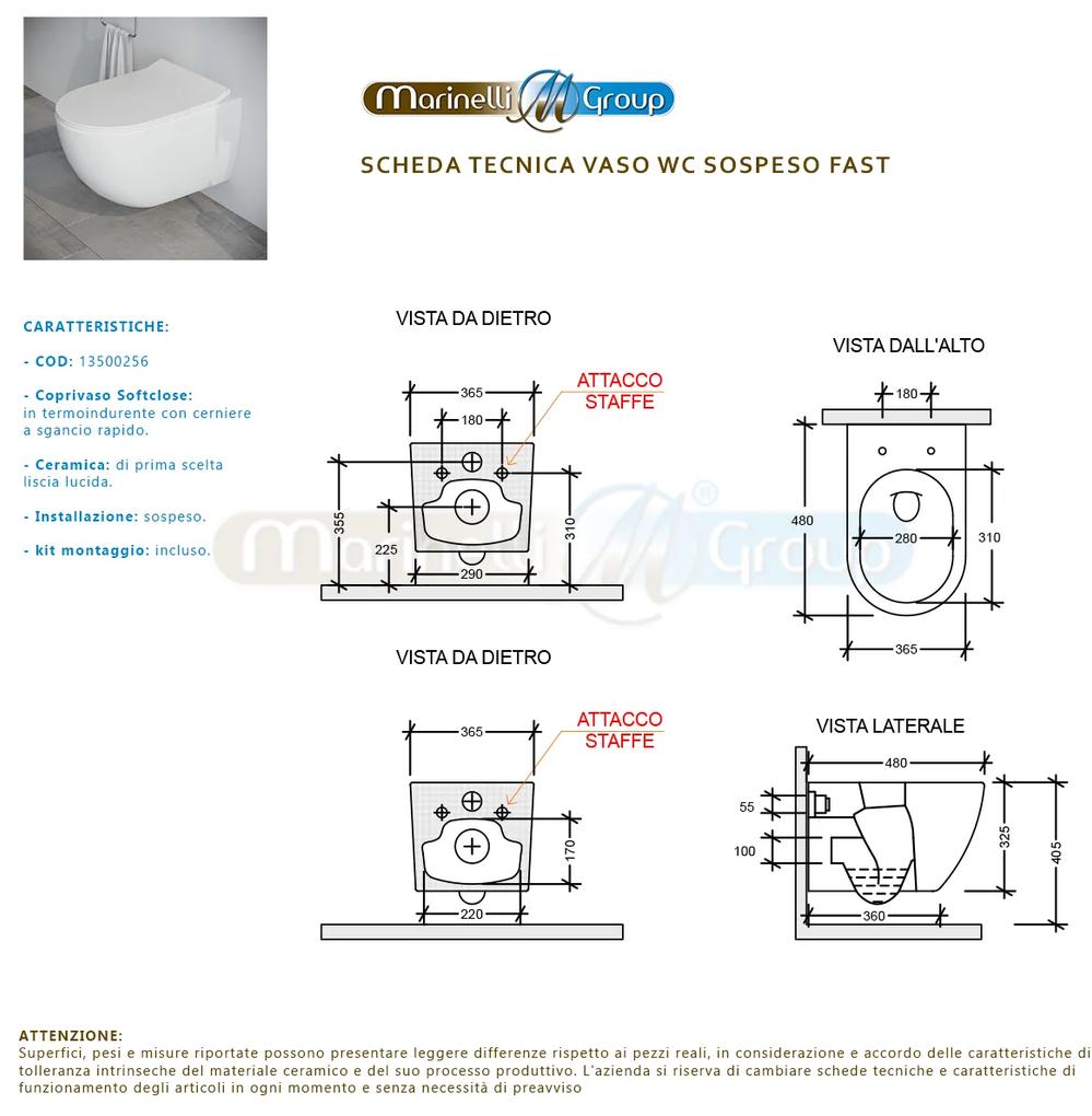 Bidet e Vaso WC Fast sospesi in ceramica completo di sedile softclose - Escluse