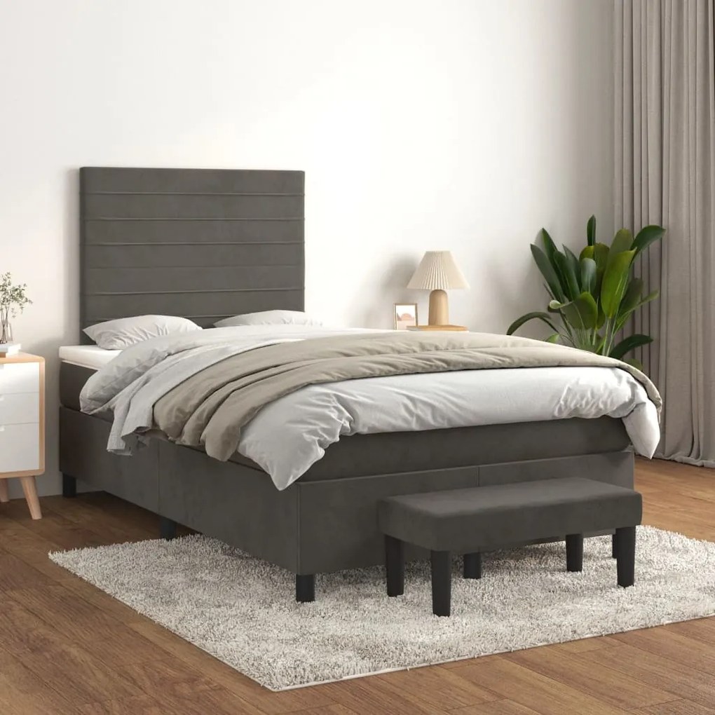 Giroletto A Molle Con Materasso Grigio Scuro 120x200 Cm Velluto /