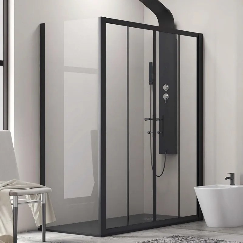 Box doccia 170x90 apertura doppio scorrevole telaio nero KFN6000S - KAMALU