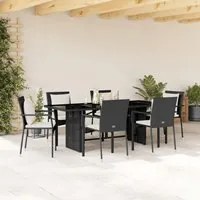 Set da Pranzo da Giardino 7 pz Nero con Cuscini in Polyrattan 3213490