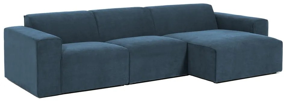 Divano angolare componibile blu (con penisola a destra) con rivestimento in velluto a coste Sting – Scandic