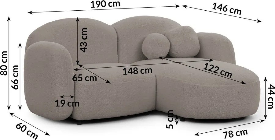 Divano angolare grigio (con penisola a destra/con chaise lounge) con rivestimento in bouclé Orbit – Ropez