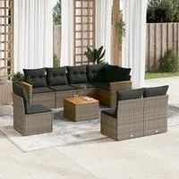 Set Divano da Giardino 9 pz con Cuscini Grigio in Polyrattan 3226053