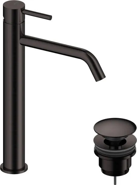 Rubinetto per lavabo collo alto Loop metalgun lucido SANYCCES con piletta