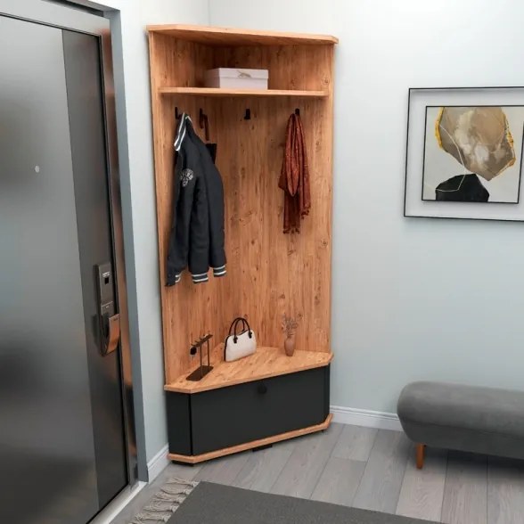 Mobile Da Ingresso Ad Angolo Con Appendiabiti E Vano Scarpiera Valis Rovere Antracite