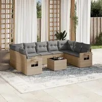 Set Divano da Giardino 10 pz con Cuscini Beige in Polyrattan 3252946