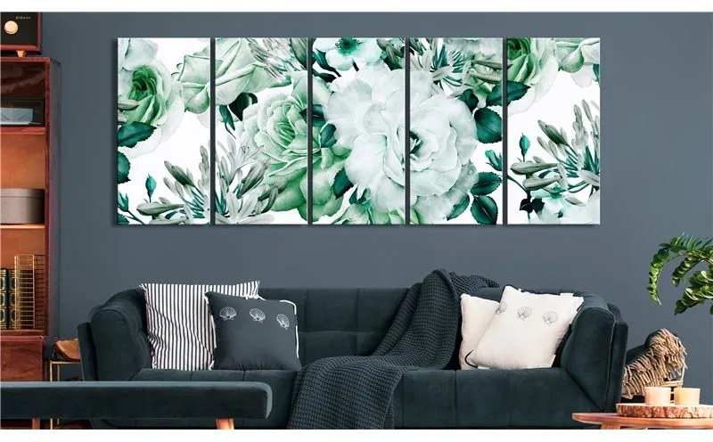 Quadro Rose Composition (5 Parts) Narrow Green  Colore Bianco, Dimensioni e Misure 200x80