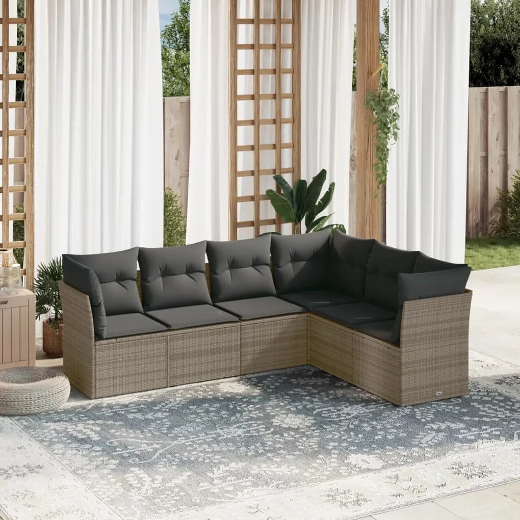 Set divano da giardino 6 pz con cuscini grigio in polyrattan