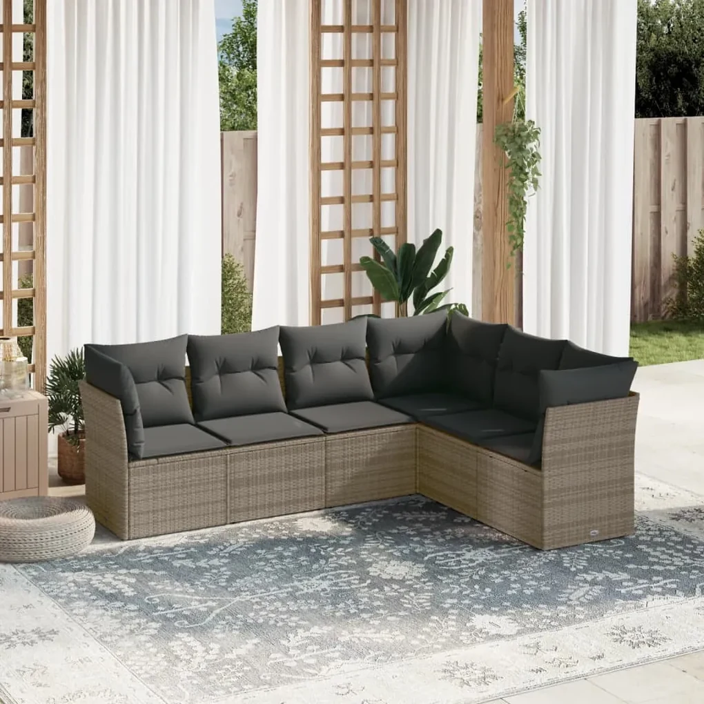 Set divano da giardino 6 pz con cuscini grigio in polyrattan
