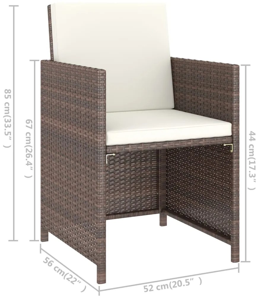 Set da Pranzo da Giardino 6 pz con Cuscini Polyrattan Marrone