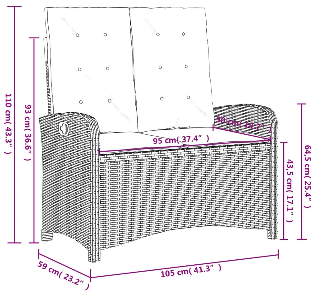 Panca Reclinabile Giardino con Cuscini Grigio Chiaro Polyrattan