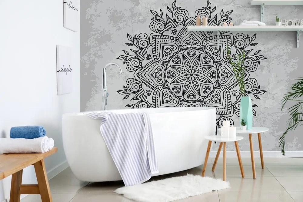 Carta da parati – Mandala con tocco antico in bianco e nero