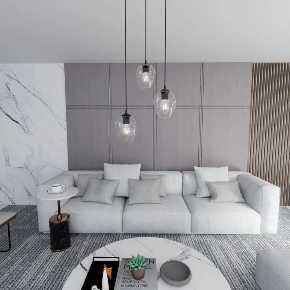 Lampadario a Sospensione in Acciaio e Vetro ISTAR 3 BL PREMIUM 3xE27 Colore delle Sfere Trasparente