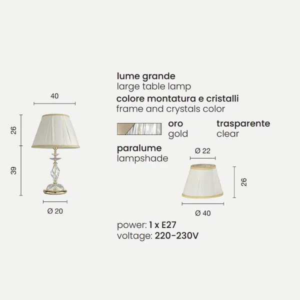 Lampada da tavolo 1306 in vetro soffiato lavorato a mano Oro 40x65 cm