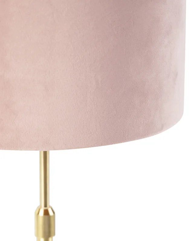 Lampada da tavolo oro/ottone con paralume in velluto rosa 25 cm - Parte