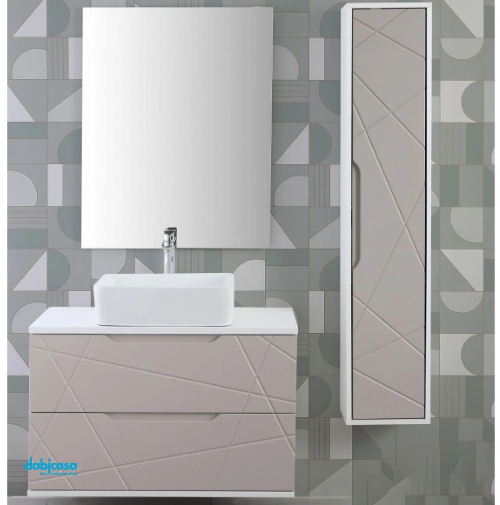 Mobile Bagno Sospeso "Furore" da 90 cm Bianco/Tortora